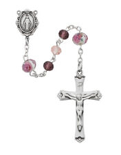 Pink And Purple Bead Rosary Sterling Silver Center And INRI Crucifix 7mm Beads picture