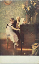 Antique German Postcard - The Piano Lesson circa 1905 Unposted picture