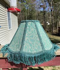 Vintage Tapestry Victorian Brocade green bell tulip fringed panel lamp shade picture