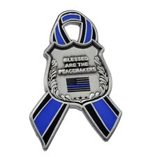 Blue Lives Matter Lapel Pin Ribbon Shield Police Blessed Peacemaker Blue Line picture