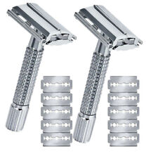 2PCS Men Razor Traditional Classic Double Edge Butterfly Open Shaving 10 Blades picture