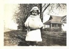 Found ANTIQUE PHOTO bw LITTLE GIRL WITH A MUFF 1930's Snapshot VINTAGE 111 16 C picture