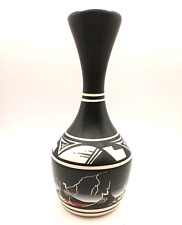 Cedar Mesa Navajo Desert Storm Monument Valley Painted and Etched Bud Vase Signe picture