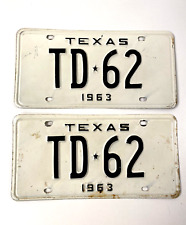 Vintage 1963 Texas License Plate Set ~TD * 62 ~ TX DOT DMV Clear TOD ROUTE 66 C2 picture