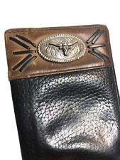 Resistol Western Checkbook Wallet Black Brown Leather ￼Silver Steer Head WEAR picture