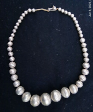 Native American Sterling Silver Navajo Pearls Stamped Graduated Bead Necklace picture
