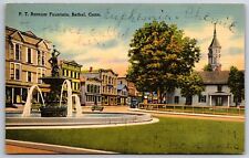 Bethel Connecticut~PT Barnum Fountain~Vintage Linen Postcard picture