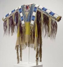 Old Style Buckskin Hide Red Cloud Style Beaded Fringe Powwow Shirt PSX171 picture