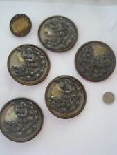 HUGE Victorian Style Metal Buttons Lot 5 Plus 1 Smaller Early Plastic 2 1/4