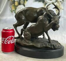 The King of The Jungle Real Bronze Lion Figurine Battle Attacking Buck Stag DEAL picture