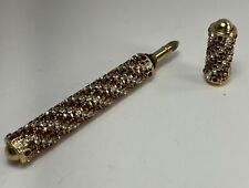 Vintage Perfume Pen Applicator With Prong Set Rhinestones Red Brass picture