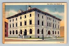 Rock Island IL, Post Office Building, Street View, Linen Illinois c1941 Postcard picture
