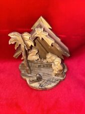 Vintage Handcarved Wooden One Piece Nativity Scene, Palm Tree, Animals, People  picture