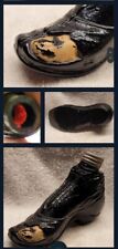 1800S PUCE RED AMBER BLACK GLASS SHOE WHISKEY  NIP FIGURAL SHEARED TOP PAINTED picture