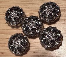 Lot of 5 of  Silver Tone Filigree Floral Ornate Artsy Boho Metal Button Covers picture