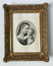 MADONNA DI TEMPI Raffael Original Engraving Print Beautiful Ornate Wood Framed picture