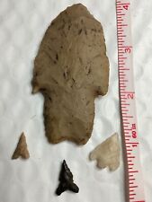 4 Antique American Indian Arrow Heads - Bird Points & 1 Spear picture