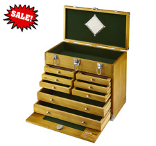 8 Drawer Hard Wood Tool Chest Storage Box Cabinet Felt Lined Machinists Chest picture