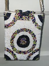 Mexican Beaded Coin Purse Snap Closure Long Beaded Strap picture