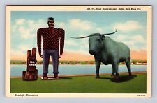 Lake Bemidji MN-Minnesota, Paul Bunyan Statue, Blue Ox Vintage Souvenir Postcard picture