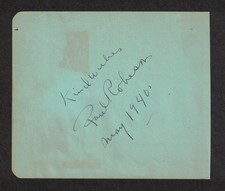 Paul Robeson American Actor Original Signed Autograph Album Page Dated 1940 picture