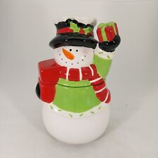 Vintage Young's Heartfelt Kitchen Creations Cookie Jar w Snowman holding Gift picture