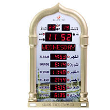 AL-FAJIA Digital Azan Athan Prayer LED Wall Clock for USA Home Office - Gold picture