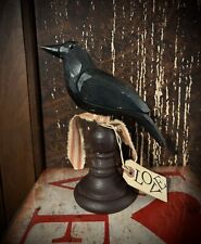 Grubby Primitive carved Wood Crow Raven Pedestal Spindle Valentines Day Figure picture