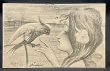 Artist B.Patella | Rough Illustration | Woman w/ Parrot | Art Nouveau | 1900 picture