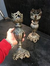 Vintage Pair of Church Gothic 12in Brass Candle Sticks 3in Tapper Candle size picture