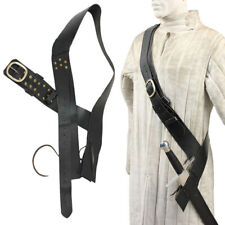 Black Medieval Queens Guard Sword Baldric Belt - Genuine Leather - Brass Buckle picture