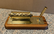 Vintage Solid Walnut Desk Perpetual Calendar and Pen Holder Brass picture