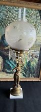 Antique Figural Brass Oil Lamp  Rare With Crystals 30” picture