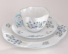 Vtg Shelley Blue Rock Floral Dainty Trio Teacup & Saucer + 8” Plate Set picture