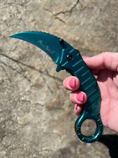 Spring Assisted Karambit Teal Mean Bitch Karambit Claw Knife EDC picture
