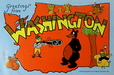 Vintage Washington State Cartoon Map Seattle Mt St Helens Bill Skacel 1940s picture