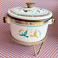 vtg Georges Briard Birds of Paradise CHAFING DISH enamelware mcm enamel pot pan picture