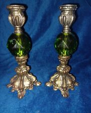 Vintage Mid Century Green Lucite Candlestick Pair Brass 8 Inches picture