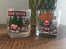 Vintage 1980 ZIGGY Tom Wilson Christmas Holiday Rock Glasses Tumblers Set Of 2 picture