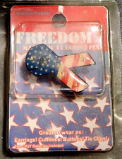 Vintage Magnetic Flashing Light PIn Stars Sealed New Old Stock Flag Ribbon picture