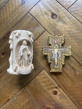 Vintage AVE MARIA Religious Tea light Holder And Cross Made In Italy Signed picture