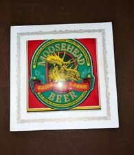 Vintage Moosehead Beer Canadian Lager Framed Glass Sign 6” x 6” Man Cave Bar picture