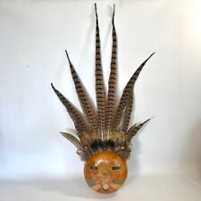 Lg Native American Folk Art Gourd Hand Painted Mask Feathers Artist Signed 26