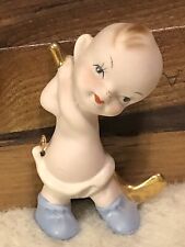 Bisque Porcelain Figurine Baby Boy Hockey Player Gold Stick 3.75