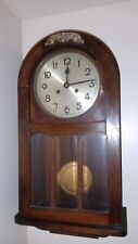 ANTIQUE GERMAN WALL CLOCK  WOOD WINDING CHIMES - BEVELLED GLASS - PENDULUM & KEY picture