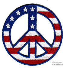 PEACE SIGN PATCH HIPPIE ANTI-WAR USA embroidered iron-on AMERICAN FLAG EMBLEM picture