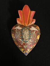 Milagros Carved Wood Folk Art Ex Voto Roses Hand Painted Icon Silver picture