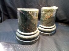 Vintage Pair of Green Marble Granite Fossil Stone Roman Column Bookends 6