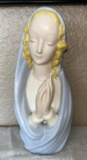Vintage Praying Virgin Mother Mary Hand Painted Ceramic Holy Madonna Figure 9.5” picture