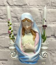 Vtg Virgin Mary Madonna Bust Figurine Porcelain Candle Holder Unique picture